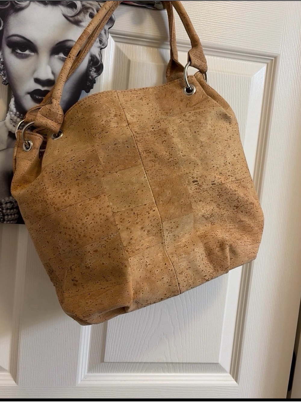 Cork Shoulder Hobo Bag w/ Silvertone Hardware